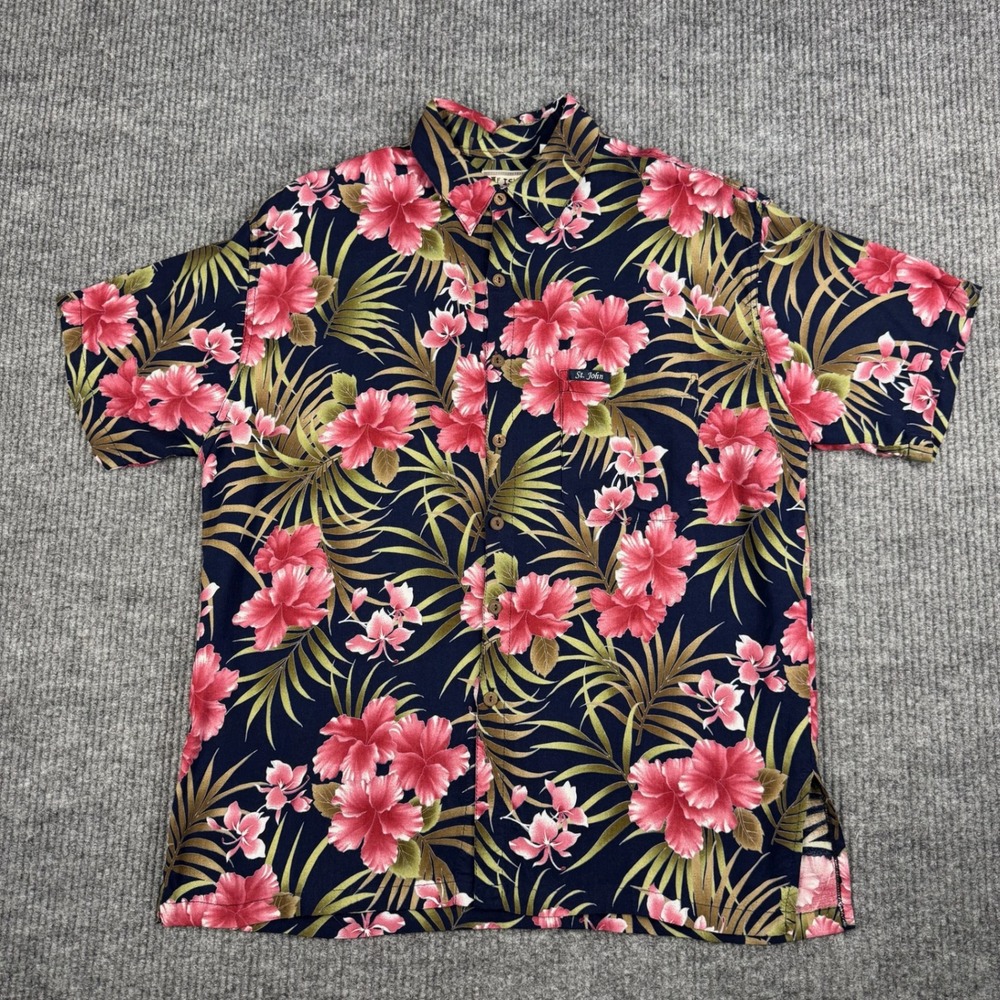 Vtg 90s Island Stuff Aloha Shirt Mens L Floral Tropical Hawaiian Resort Beach